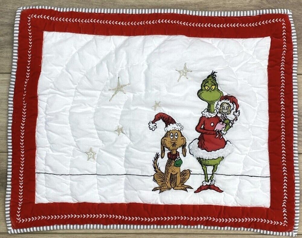 Pottery Barn Teen Grinch Quilted Pillow Sham STANDARD Dr. Seuss Bedding NWT
